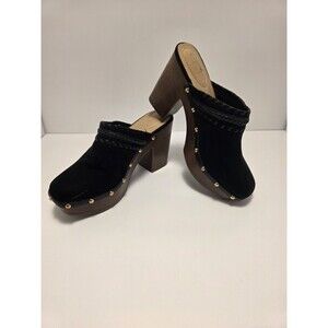 J Crew Faux Suede Clogs Mule Braided Strap Studded Wood Heel - Size 9m